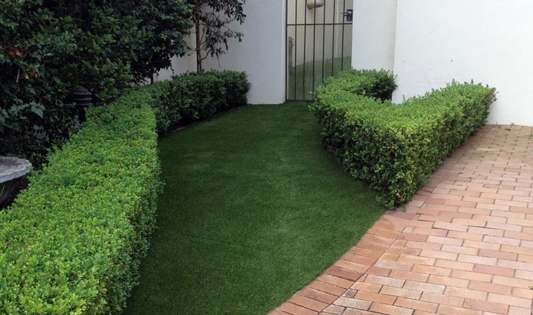 Walkway covered with synthetic grass